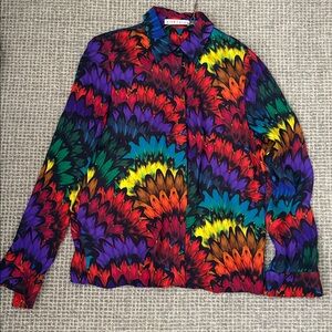 ALICE + OLIVIA- Willa Printed Feather Women's Button-Up Blouse. Size XS.